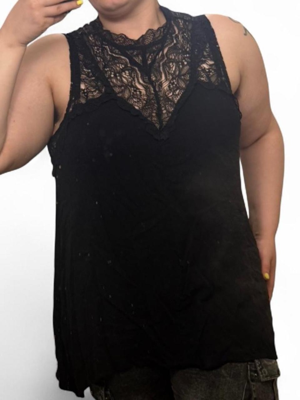 Torrid Black lace tank top with lace trim
